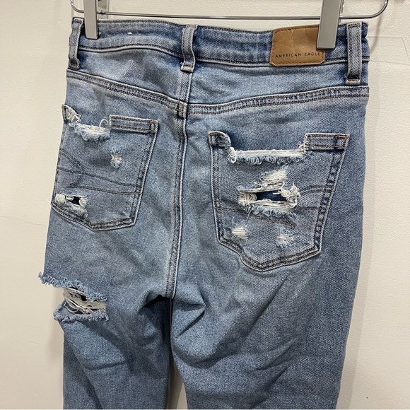 American Eagle Stretch Mom Jeans Distresses Light Wash High Rise Size 00 - Picture 8 of 12